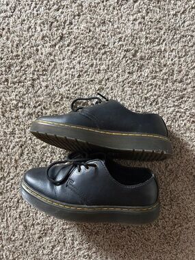 Dr. Martens Black Leather Low-Top Shoes with Yellow Stitching